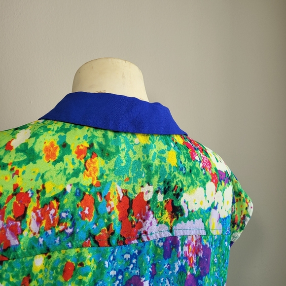 Size L Lamore Nannette Lepore V-neck Gree Multicolor flare Dress - Picture 7 of 8